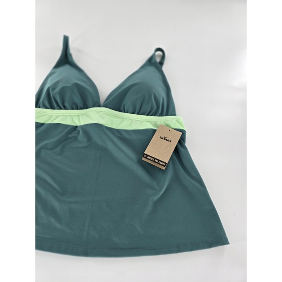 Nike Swim Tankini Top Adjustable Straps Green Colorblock Athletic Swimsuit SZ S - Picture 2 of 6